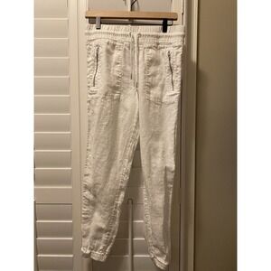 Athleta Cabo Linen Jogger Pants Womens White Drawstring Zip Pocket Casual Size 4